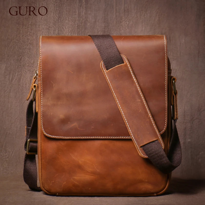 Guro bolsa de ombro de couro genuíno dos homens do vintage clássico aleta sacos do mensageiro maior qualidade luxo crossbody para 12 Polegada ipad