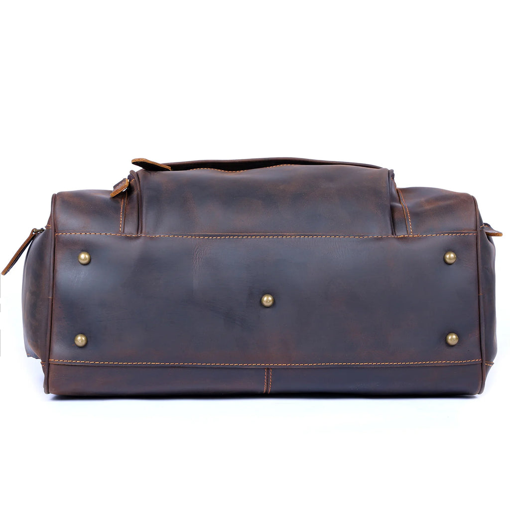 S.WORKER Bolsa de viagem vintage de couro genuíno Crazy Horse Bolsa de lona de couro masculina Bolsa de fim de semana Bolsa de ginástica Bagagem de mão