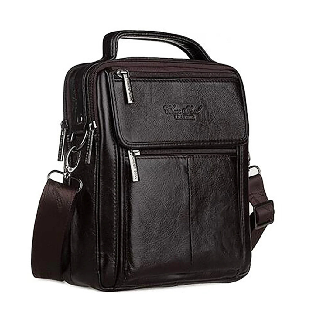 Bolsa Transversal Masculina de Couro Genuíno para Negócios, Pasta Casual de Couro Bovino, Bolsa de Mão Masculina com Alça Superior