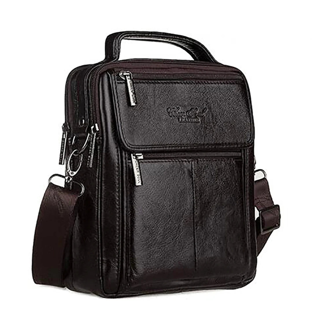 Bolsa Transversal Masculina de Couro Genuíno para Negócios, Pasta Casual de Couro Bovino, Bolsa de Mão Masculina com Alça Superior