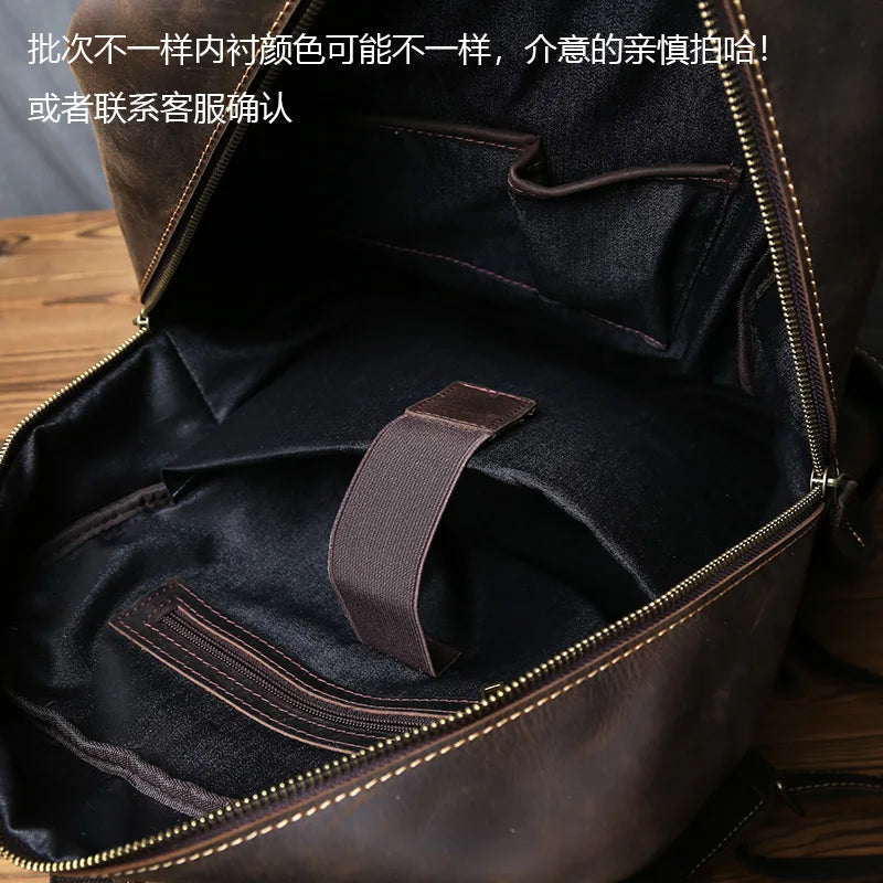 NZPJ-Mochila masculina retrô de couro de camada superior, grande capacidade, bolsa para computador, Crazy Horse, lazer e viagem