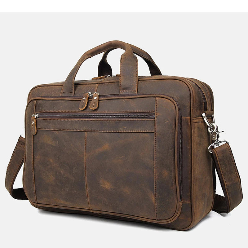 Pasta de couro genuíno de alta qualidade para homens, bolsa de negócios, couro crazy horse, grande, 17 polegadas, bolsa para laptop, porta-pasta masculina, estojo de escritório