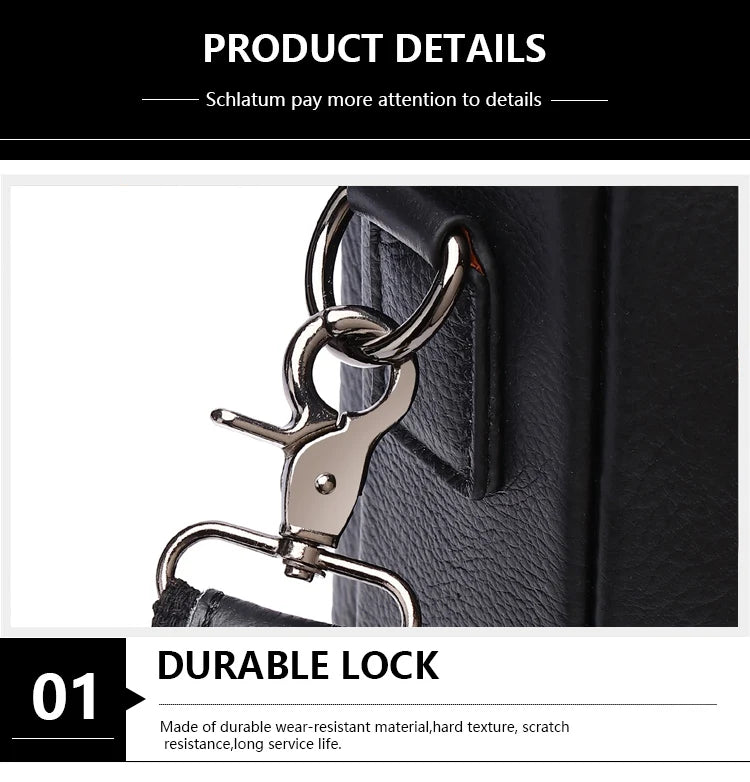 Schlatum pastas de negócios de couro genuíno preto para homens bolsas de luxo portátil maleta sacos 16 polegada saco do computador escritório