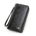 Carteira masculina de couro genuíno de contato, bolsa de mão, porta cartão, carteiras longas, zíper duplo, grande capacidade, vintage, bolsas masculinas