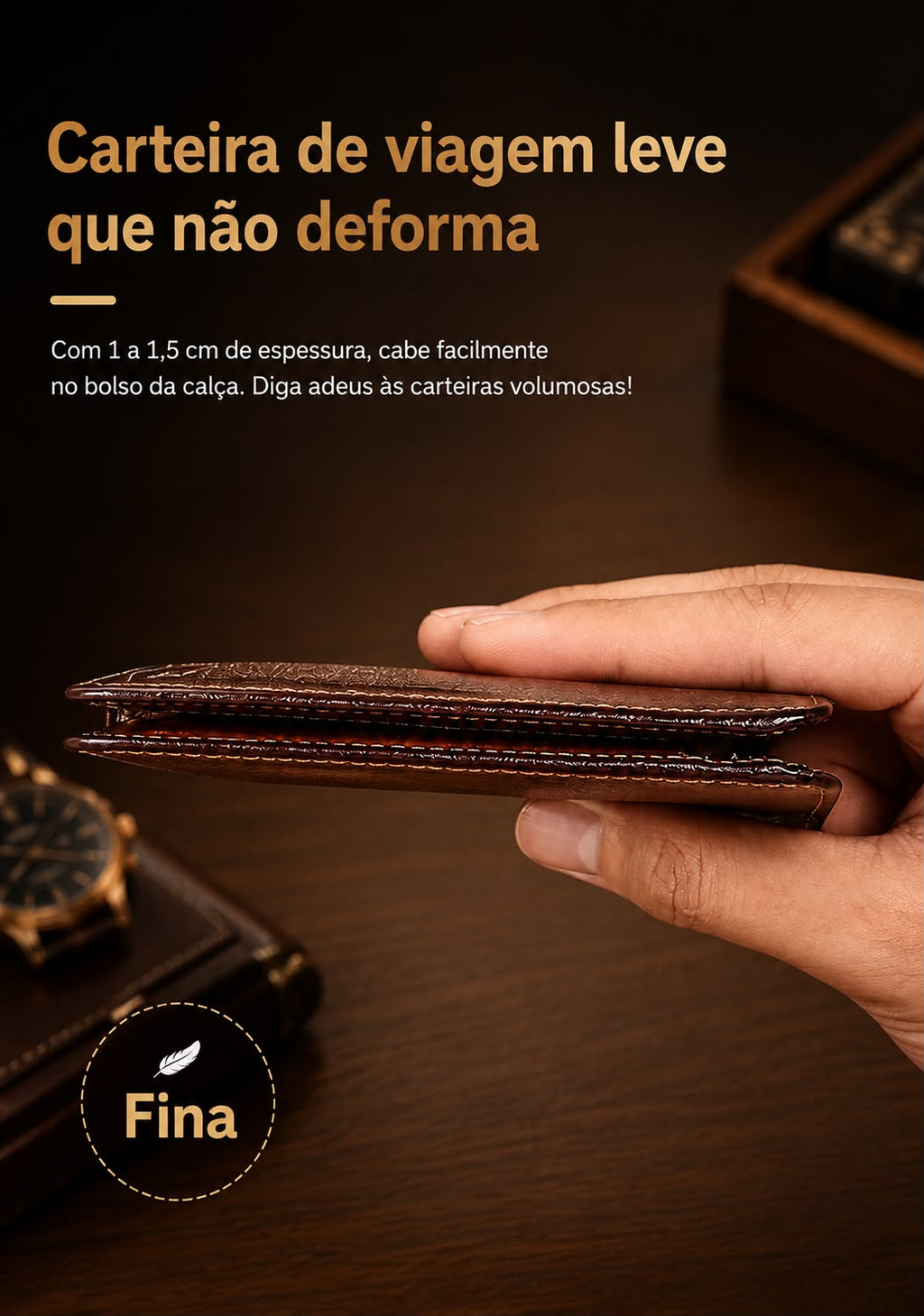 Carteira de Couro genuíno com sistema Antifurto RFID