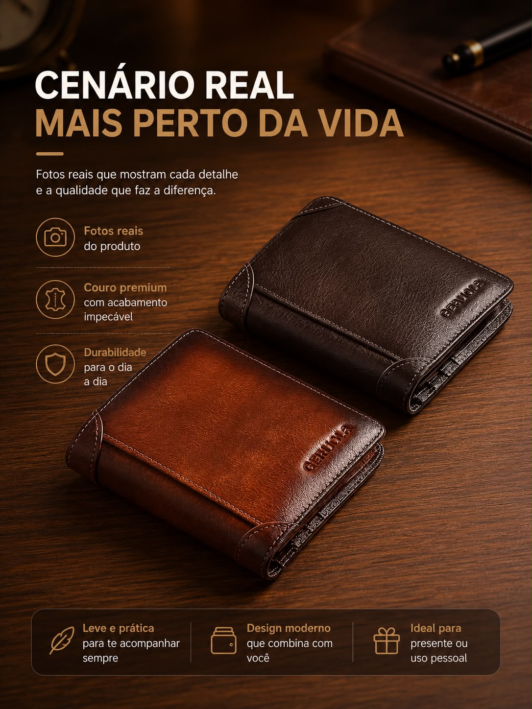 Carteira de Couro genuíno com sistema Antifurto RFID